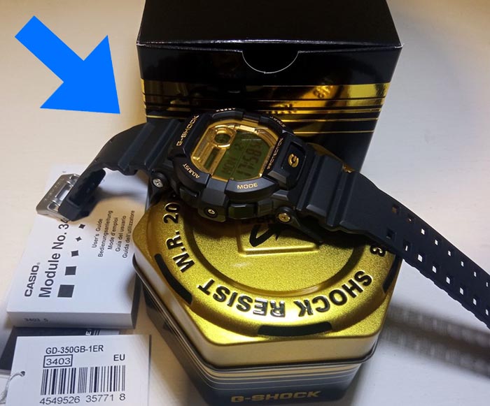 Correa del Casio G-Shock Negro con Dorado Para Submarinismo GD-350GB-1