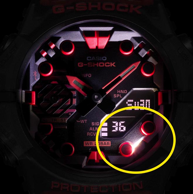 Iluminación Led del Casio Negro y Rojo Transparente con Bluetooth GA-B001G-1A